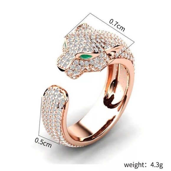 Rose Gold Plated Leopard Head Diamond Ring Open Adjustable Ring Fashion Jewelry - Picture 2 of 9